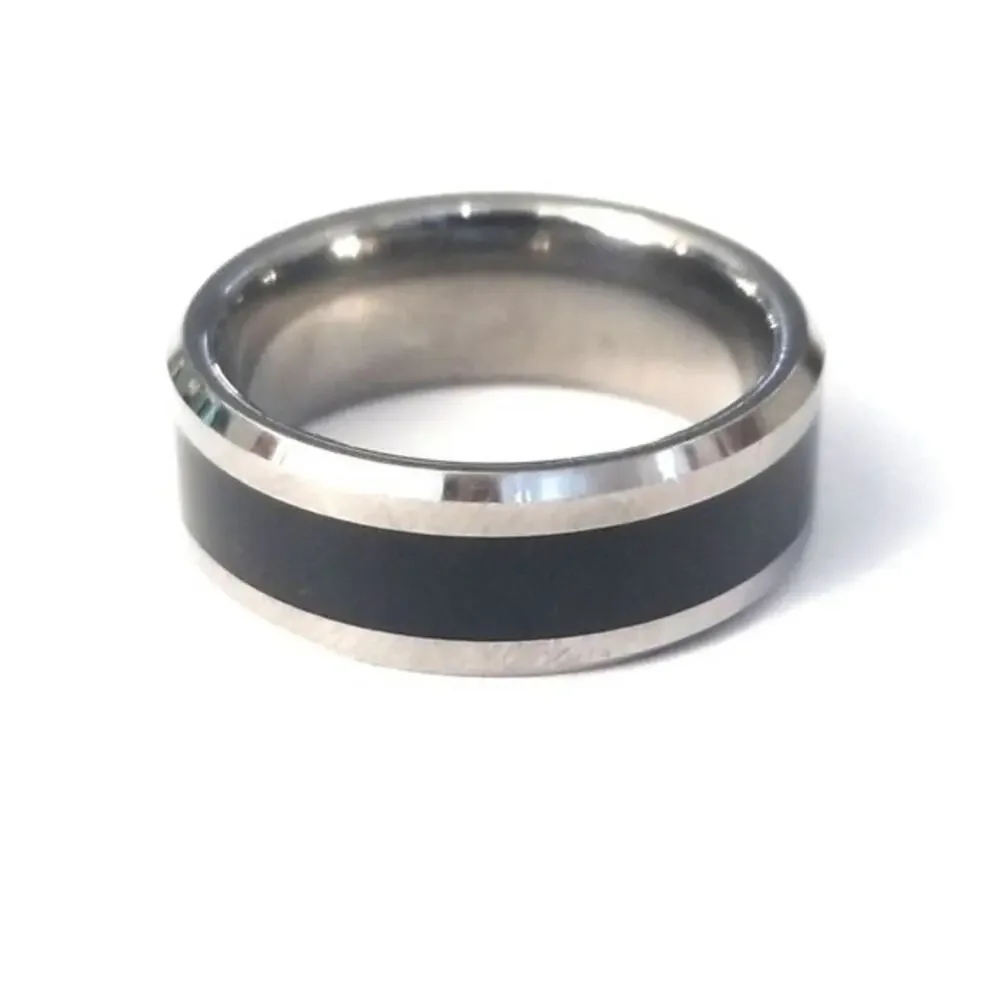 New tungsten‎ carbide silver black band hypoallergenic ring size 9